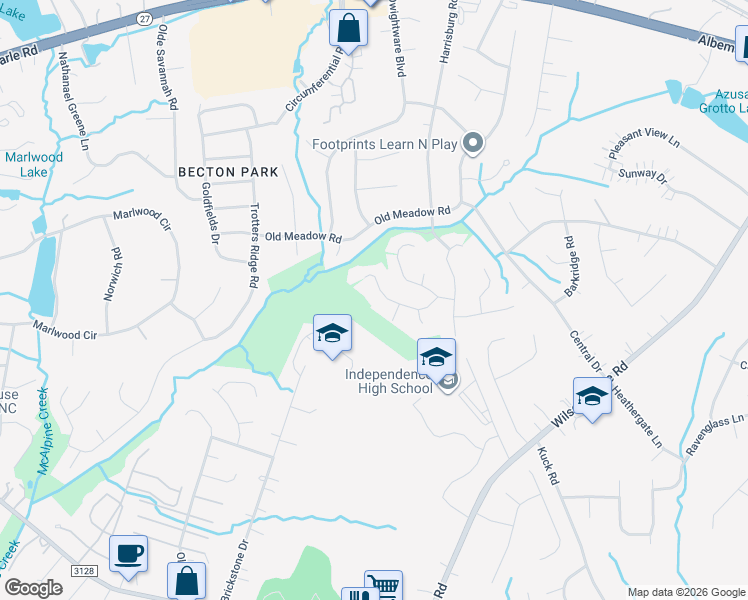 map of restaurants, bars, coffee shops, grocery stores, and more near 5949 Scots Bluff Drive in Charlotte