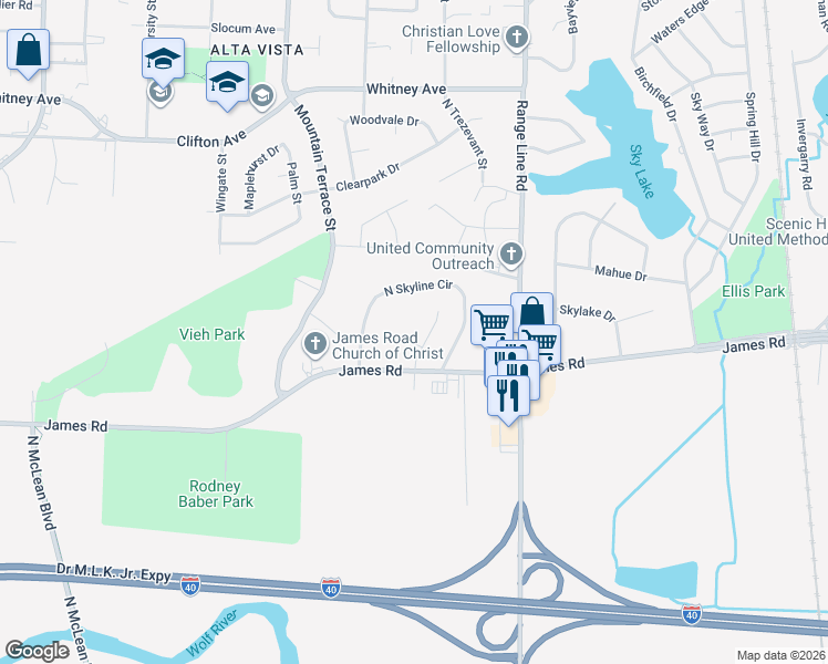 map of restaurants, bars, coffee shops, grocery stores, and more near 2729 Woodland Hills Cove in Memphis