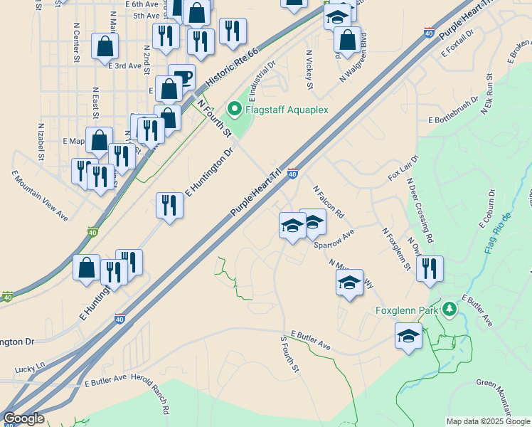 map of restaurants, bars, coffee shops, grocery stores, and more near 1411 North Fourth Street in Flagstaff