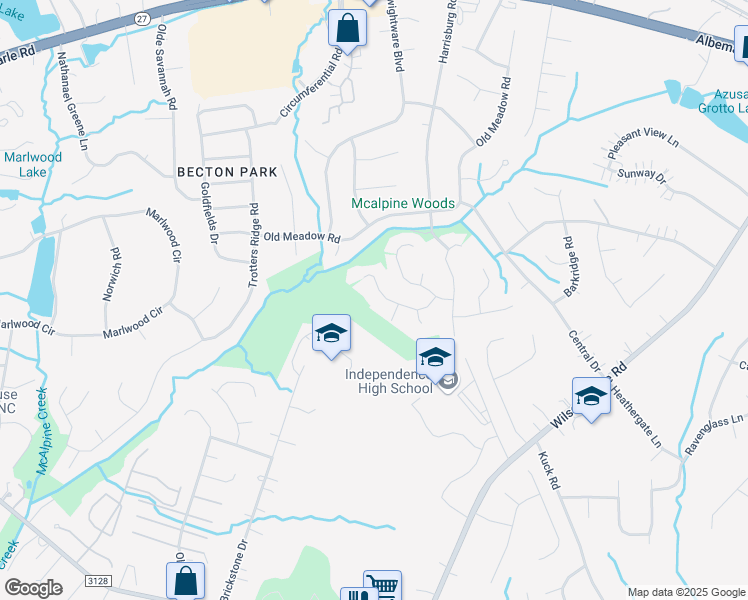 map of restaurants, bars, coffee shops, grocery stores, and more near 5949 Scots Bluff Drive in Charlotte