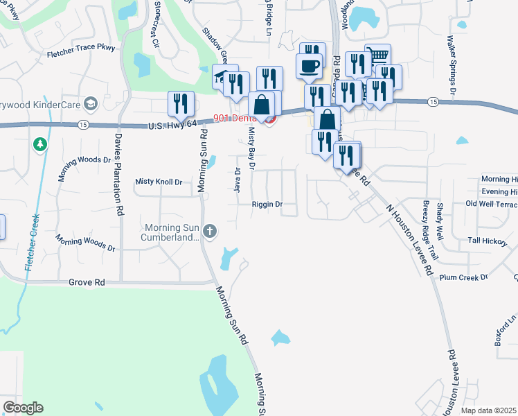map of restaurants, bars, coffee shops, grocery stores, and more near 9759 Riggin Drive in Arlington