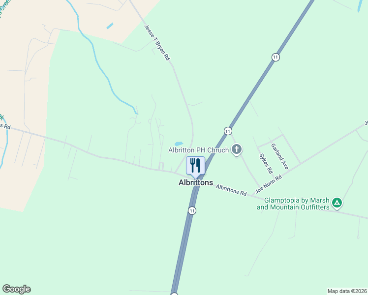 map of restaurants, bars, coffee shops, grocery stores, and more near 734 Jessie T Bryan Road in Kinston