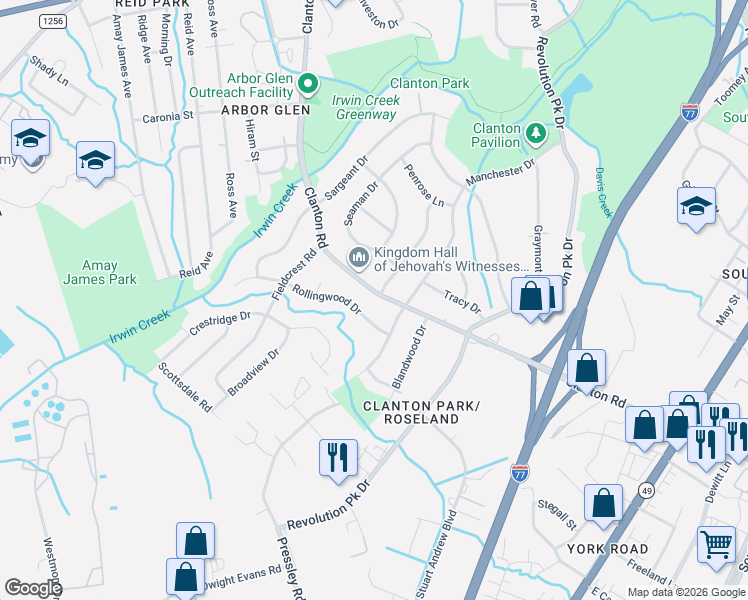 map of restaurants, bars, coffee shops, grocery stores, and more near 1029 Clanton Road in Charlotte