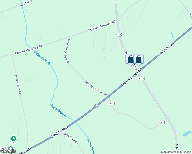 map of restaurants, bars, coffee shops, grocery stores, and more near 178 Long Henry Grady Road in Seven Springs