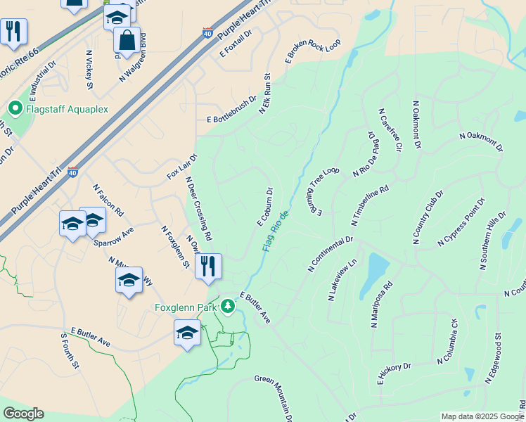 map of restaurants, bars, coffee shops, grocery stores, and more near 4288 E Coburn Dr in Flagstaff