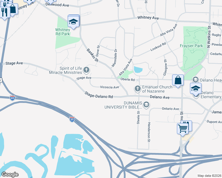 map of restaurants, bars, coffee shops, grocery stores, and more near 1373 Vicoscia Avenue in Memphis