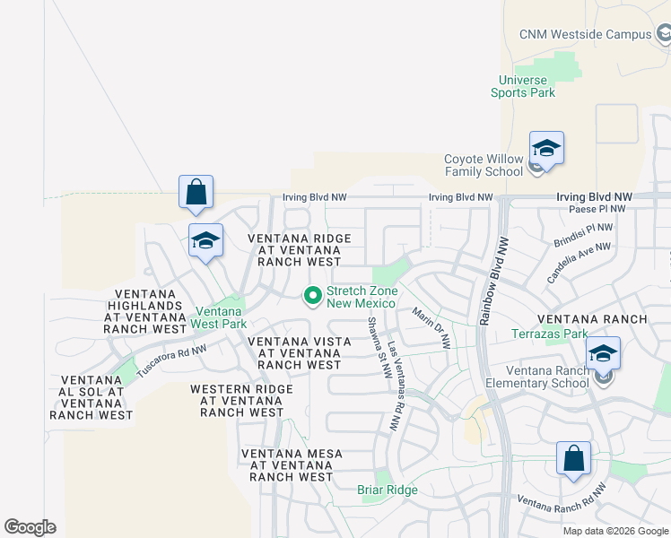 map of restaurants, bars, coffee shops, grocery stores, and more near 7716 Snowy Owl Drive Northwest in Albuquerque
