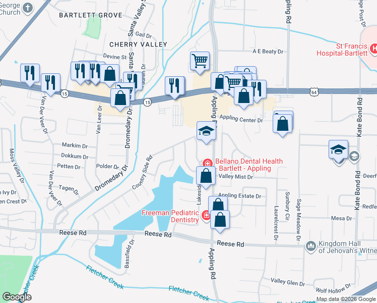 map of restaurants, bars, coffee shops, grocery stores, and more near 2742 Cotton Ridge Dr in Memphis