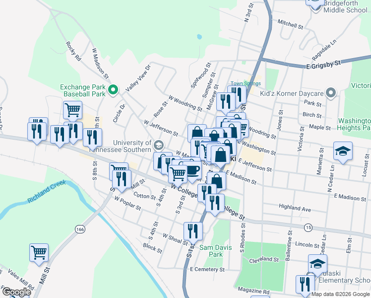 map of restaurants, bars, coffee shops, grocery stores, and more near 328 West Madison Street in Pulaski
