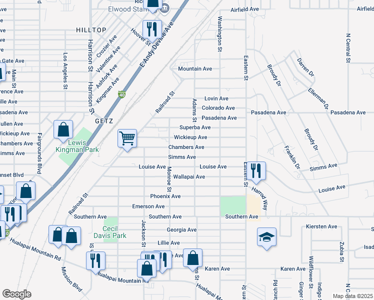 map of restaurants, bars, coffee shops, grocery stores, and more near 2636 Chambers Avenue in Kingman