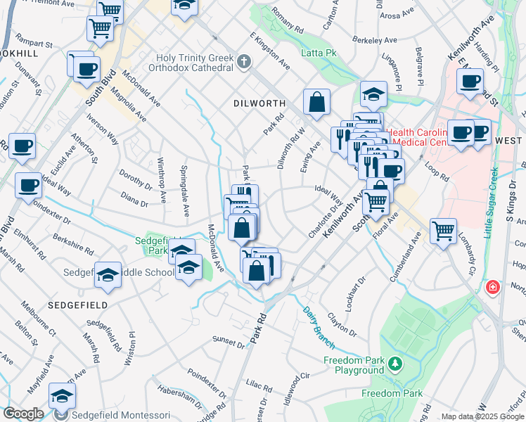 map of restaurants, bars, coffee shops, grocery stores, and more near 2106 Sarah Marks Avenue in Charlotte