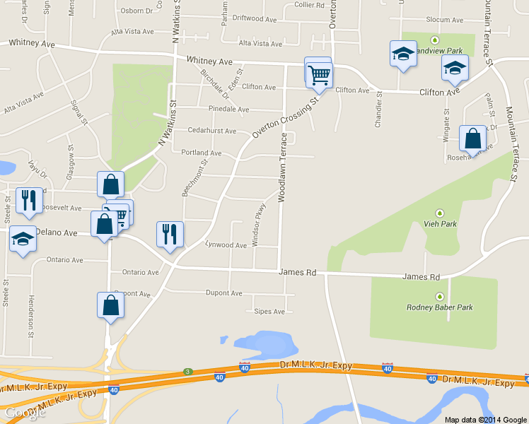 map of restaurants, bars, coffee shops, grocery stores, and more near 2746 Windsor Parkway in Memphis