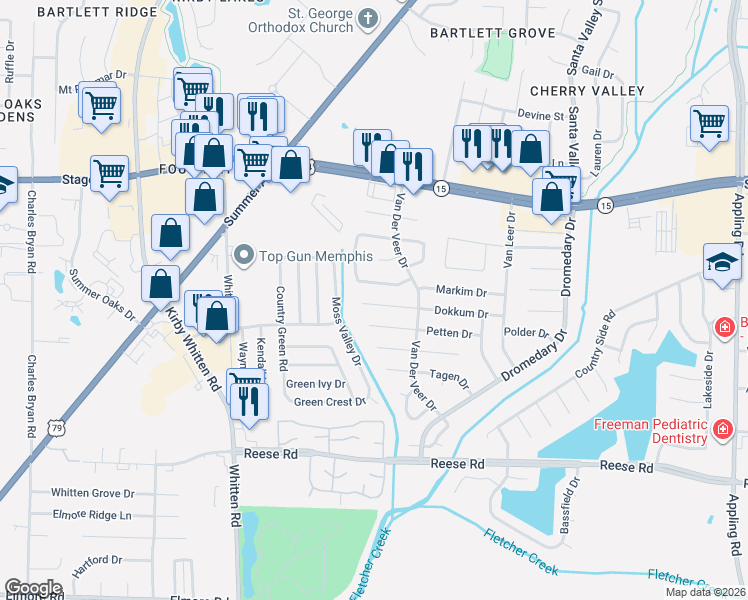 map of restaurants, bars, coffee shops, grocery stores, and more near 6980 Dokkum Cove in Memphis