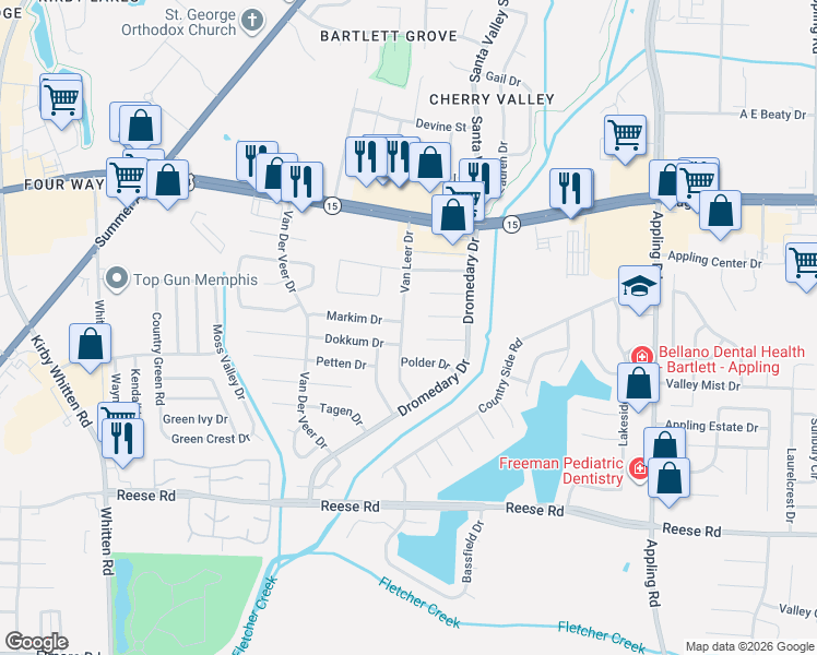 map of restaurants, bars, coffee shops, grocery stores, and more near 2748 Van Leer Dr in Memphis