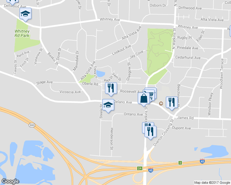 map of restaurants, bars, coffee shops, grocery stores, and more near 1553 Roosevelt Avenue in Memphis