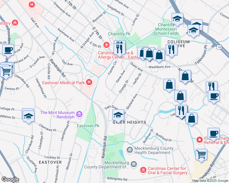 map of restaurants, bars, coffee shops, grocery stores, and more near 212 Fannie Circle in Charlotte