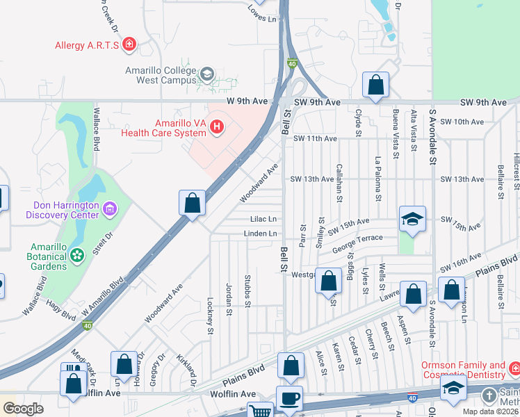 map of restaurants, bars, coffee shops, grocery stores, and more near 6013 Garden Ln in Amarillo