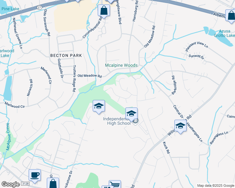 map of restaurants, bars, coffee shops, grocery stores, and more near 5949 Scots Bluff Drive in Charlotte