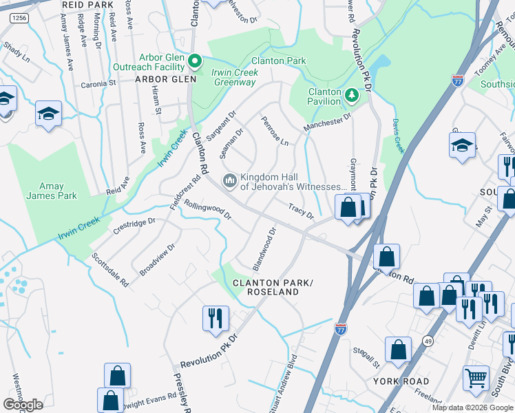 map of restaurants, bars, coffee shops, grocery stores, and more near in Charlotte