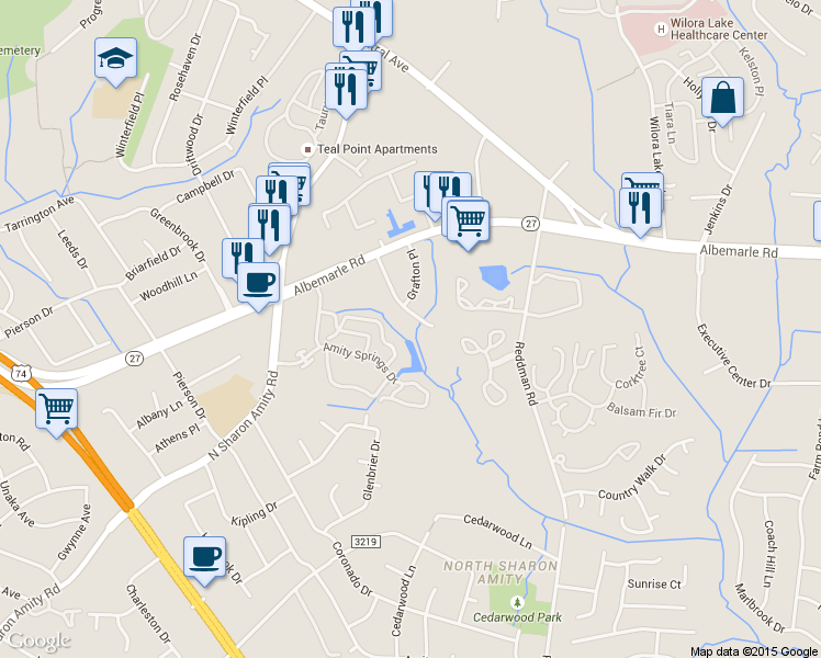 map of restaurants, bars, coffee shops, grocery stores, and more near 5616 Starkwood Dr in Charlotte