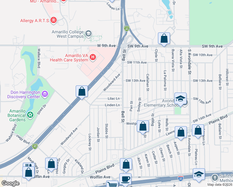 map of restaurants, bars, coffee shops, grocery stores, and more near 6013 Garden Lane in Amarillo