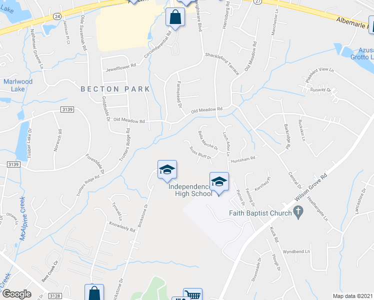 map of restaurants, bars, coffee shops, grocery stores, and more near 5904 Scots Bluff Drive in Charlotte