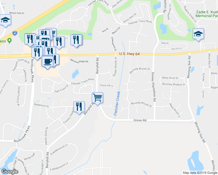 map of restaurants, bars, coffee shops, grocery stores, and more near 9309 Charly Hill Lane in Memphis
