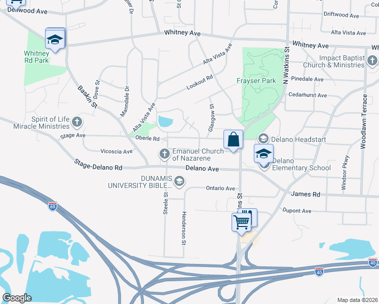 map of restaurants, bars, coffee shops, grocery stores, and more near 1553 Roosevelt Avenue in Memphis
