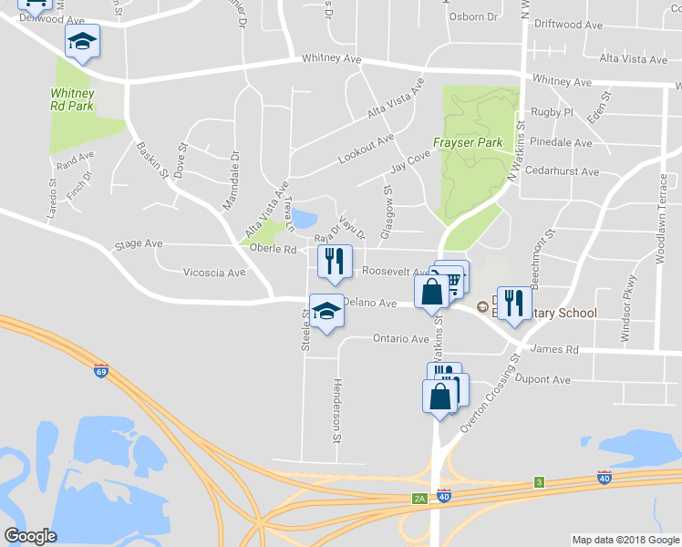 map of restaurants, bars, coffee shops, grocery stores, and more near 1553 Roosevelt Avenue in Memphis