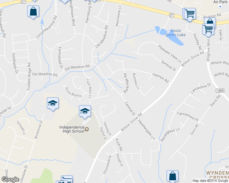 map of restaurants, bars, coffee shops, grocery stores, and more near 9612 Central Drive in Mint Hill