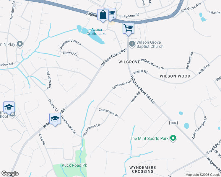 map of restaurants, bars, coffee shops, grocery stores, and more near 7501 Lancashire Drive in Mint Hill