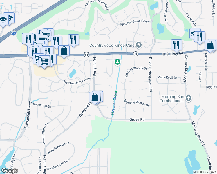 map of restaurants, bars, coffee shops, grocery stores, and more near 9309 Charly Hill Ln in Memphis