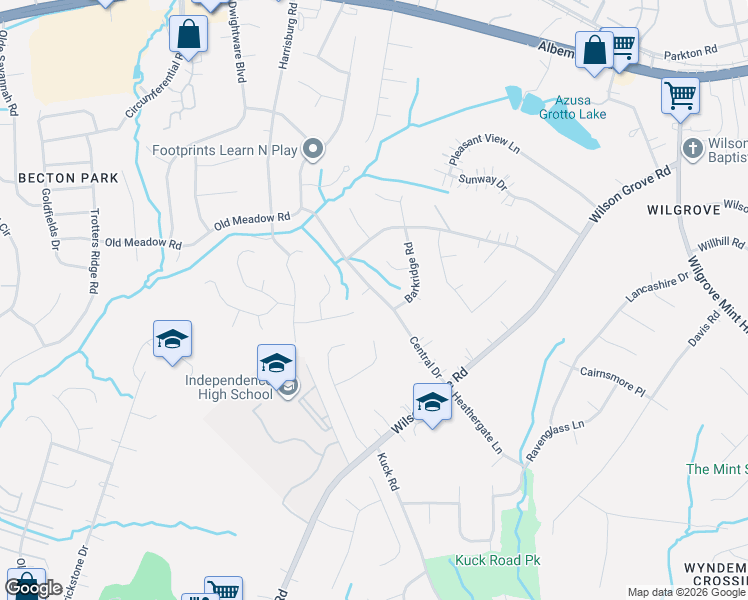 map of restaurants, bars, coffee shops, grocery stores, and more near 9612 Central Drive in Mint Hill