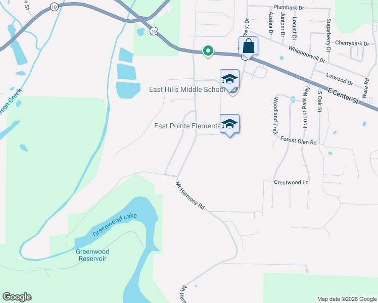 map of restaurants, bars, coffee shops, grocery stores, and more near 795 County Road 77 in Greenwood