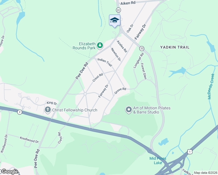 map of restaurants, bars, coffee shops, grocery stores, and more near 395 Fairway Dr in Southern Pines