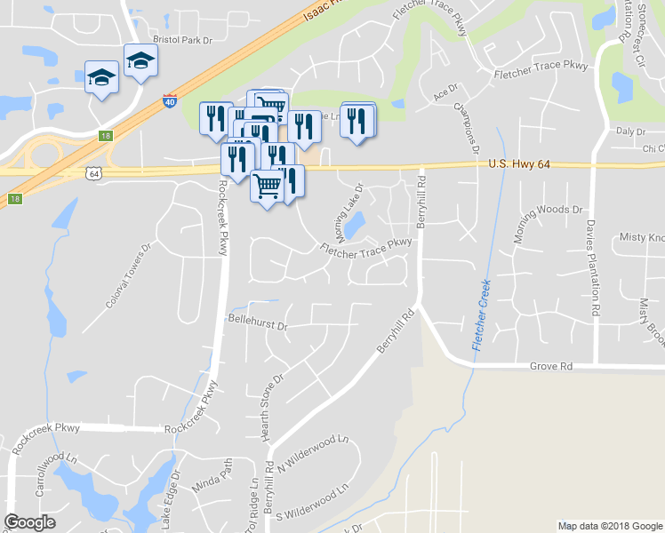 map of restaurants, bars, coffee shops, grocery stores, and more near 9115 Park Crest Drive in Memphis