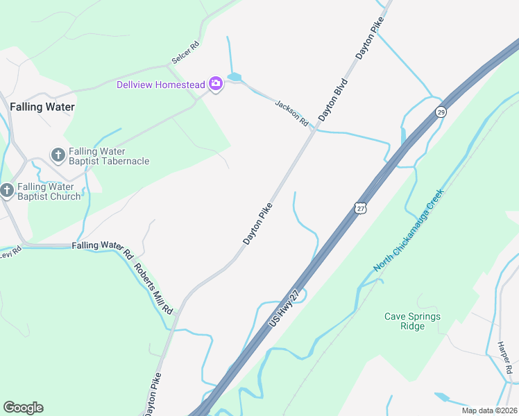 map of restaurants, bars, coffee shops, grocery stores, and more near 7639 Dayton Boulevard in Soddy-Daisy