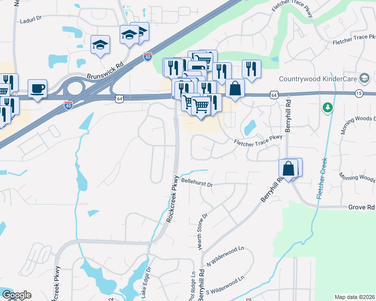 map of restaurants, bars, coffee shops, grocery stores, and more near 2753 Fletcher Park Circle West in Memphis