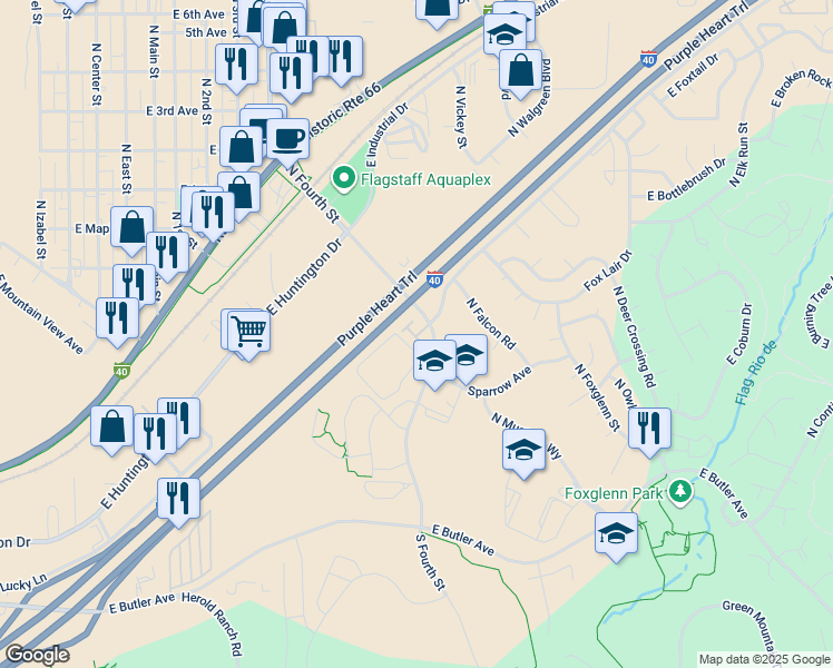 map of restaurants, bars, coffee shops, grocery stores, and more near 1411 North Fourth Street in Flagstaff