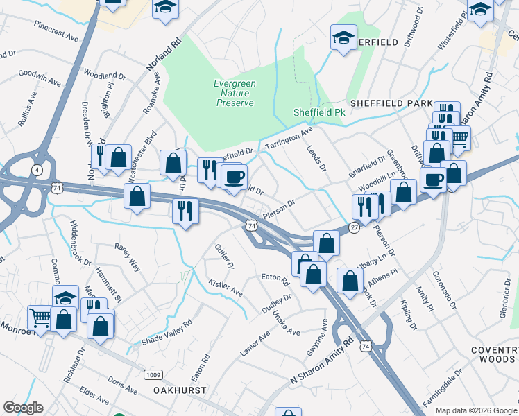 map of restaurants, bars, coffee shops, grocery stores, and more near 4037 East Independence Boulevard in Charlotte