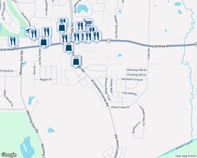 map of restaurants, bars, coffee shops, grocery stores, and more near 2736 Green Turtle Trail in Memphis