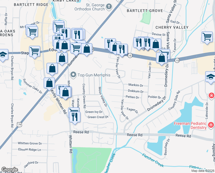 map of restaurants, bars, coffee shops, grocery stores, and more near 6964 Dokkum Cove in Memphis