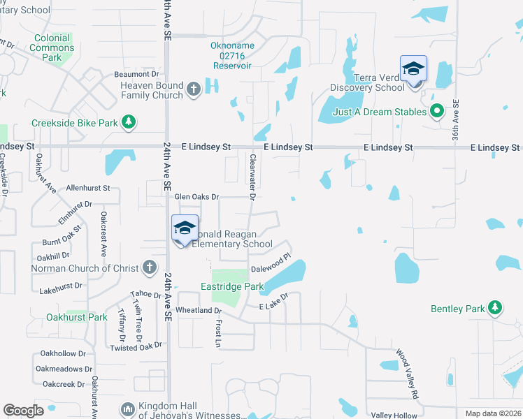 map of restaurants, bars, coffee shops, grocery stores, and more near 2824 Creekview Terrace in Norman