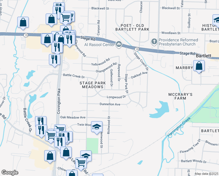 map of restaurants, bars, coffee shops, grocery stores, and more near 2755 Gailwood Drive in Memphis