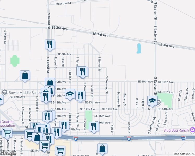 map of restaurants, bars, coffee shops, grocery stores, and more near 4301 Southeast 10th Avenue in Amarillo
