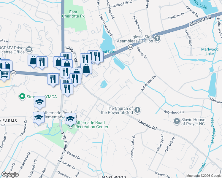 map of restaurants, bars, coffee shops, grocery stores, and more near in Charlotte