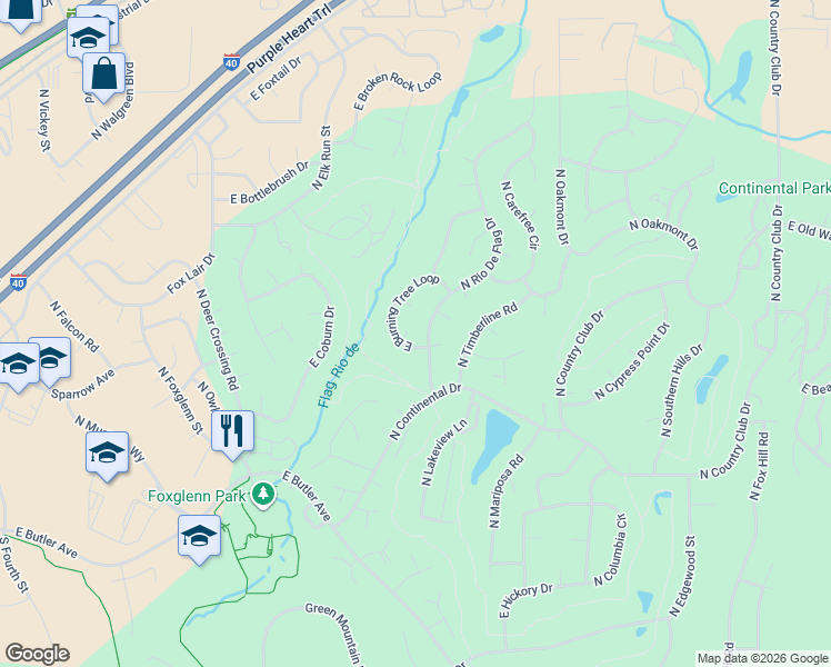 map of restaurants, bars, coffee shops, grocery stores, and more near 2100 North Rio De Flag Drive in Flagstaff