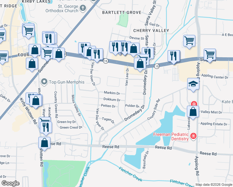 map of restaurants, bars, coffee shops, grocery stores, and more near 7115 Markim Dr in Memphis