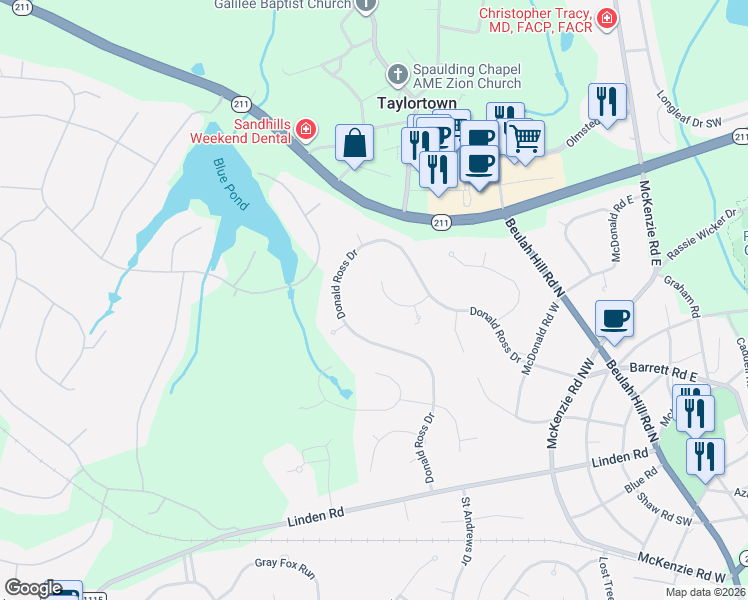 map of restaurants, bars, coffee shops, grocery stores, and more near 10 Wicker Lane in Pinehurst