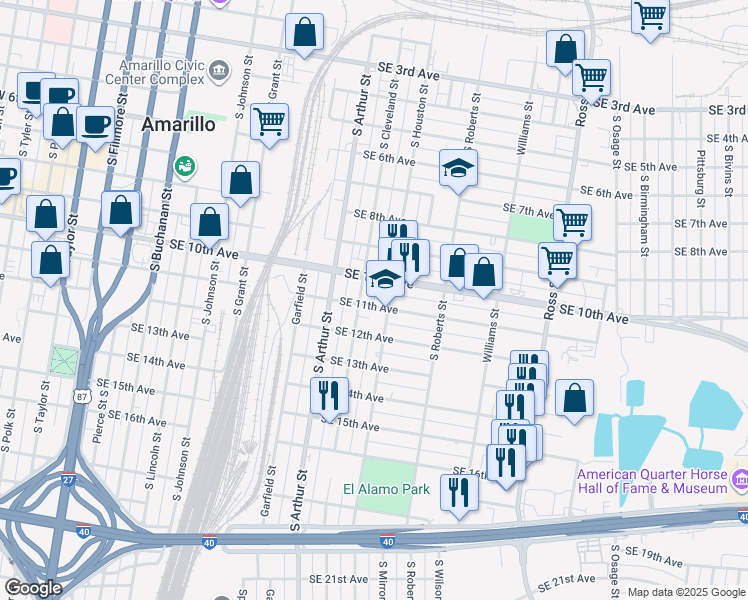map of restaurants, bars, coffee shops, grocery stores, and more near in Amarillo